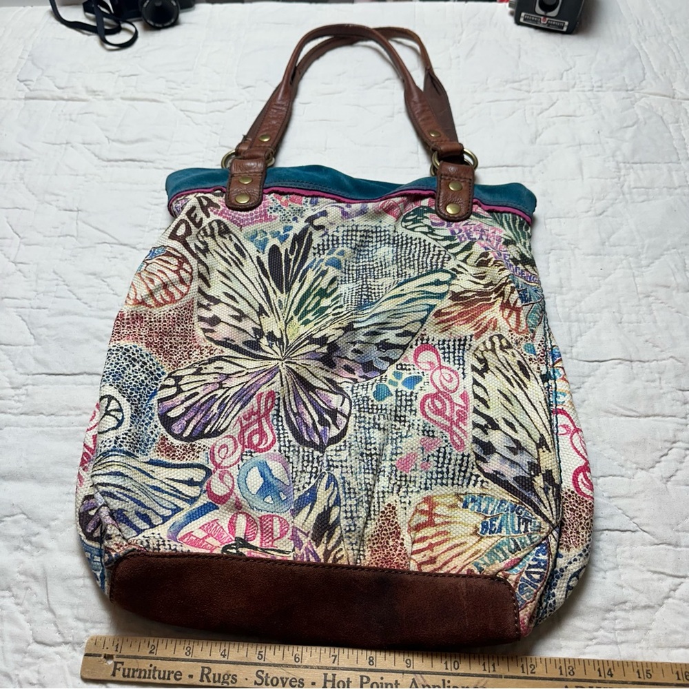 Boho Butterfly Canvas Tote | Slouchy Leather Trim · Lucky Brand - Picture 8 of 16